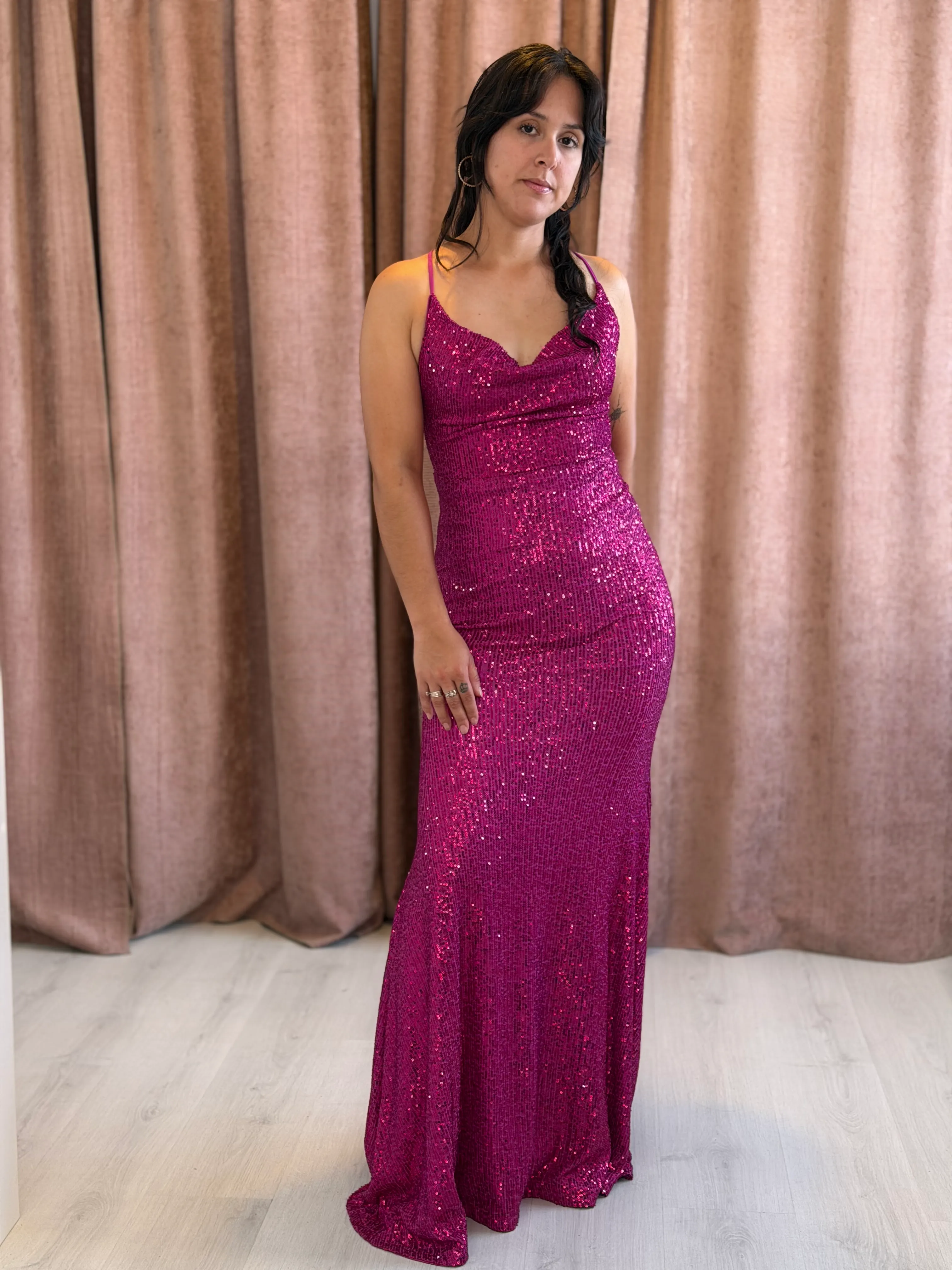 Vestido rosa con lentejuelas, Largo - 012 - Imagen 3