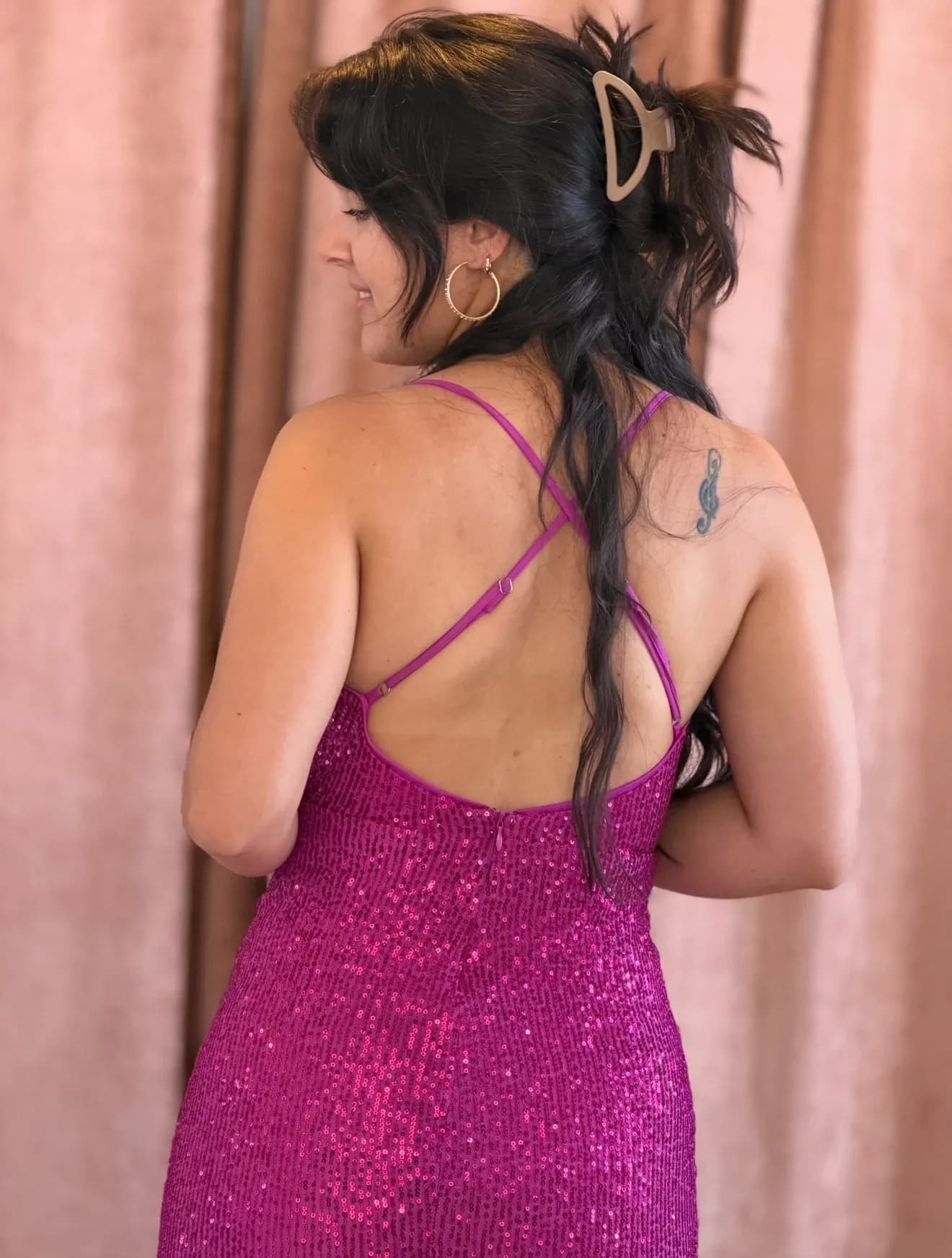 Vestido rosa con lentejuelas, Largo - 012 - Imagen 1