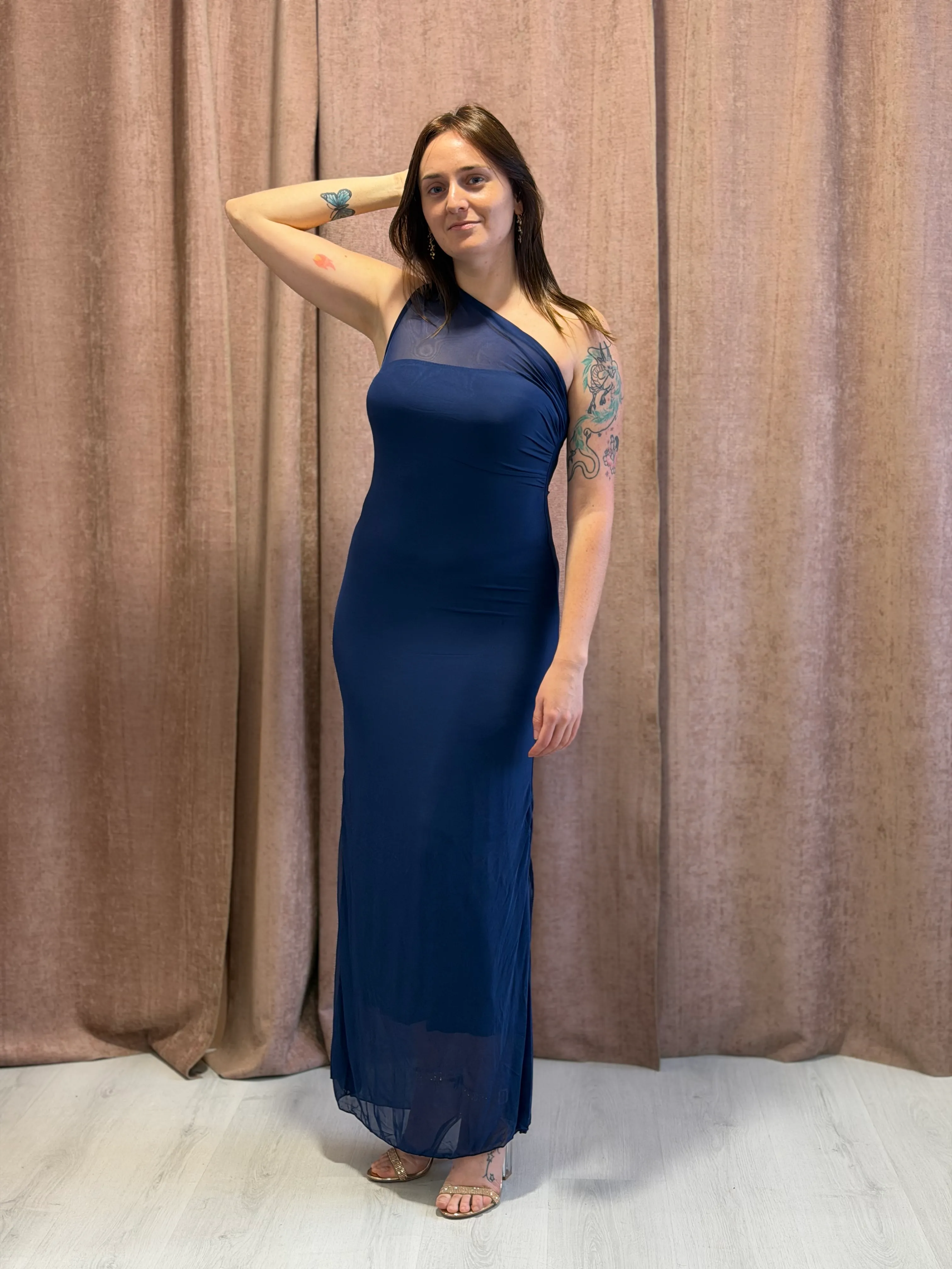 Vestido Flor azul con cuello tul - 134