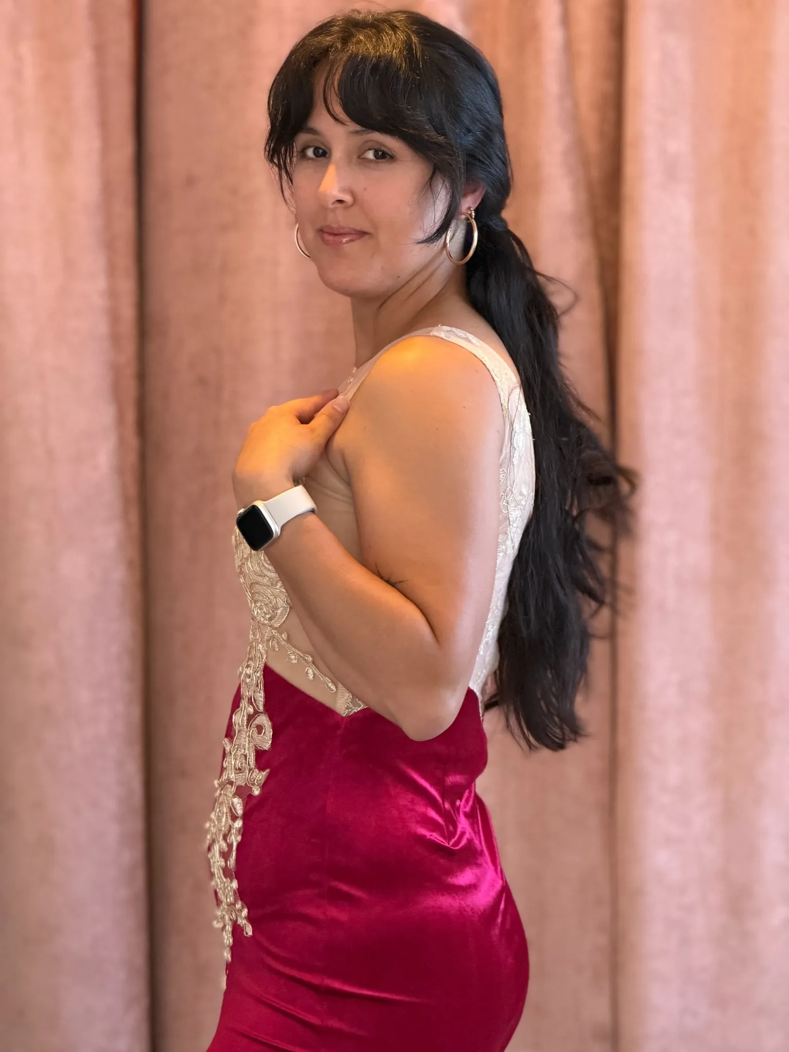 Vestido bordo terciopelo, Largo - 003 - Imagen 2