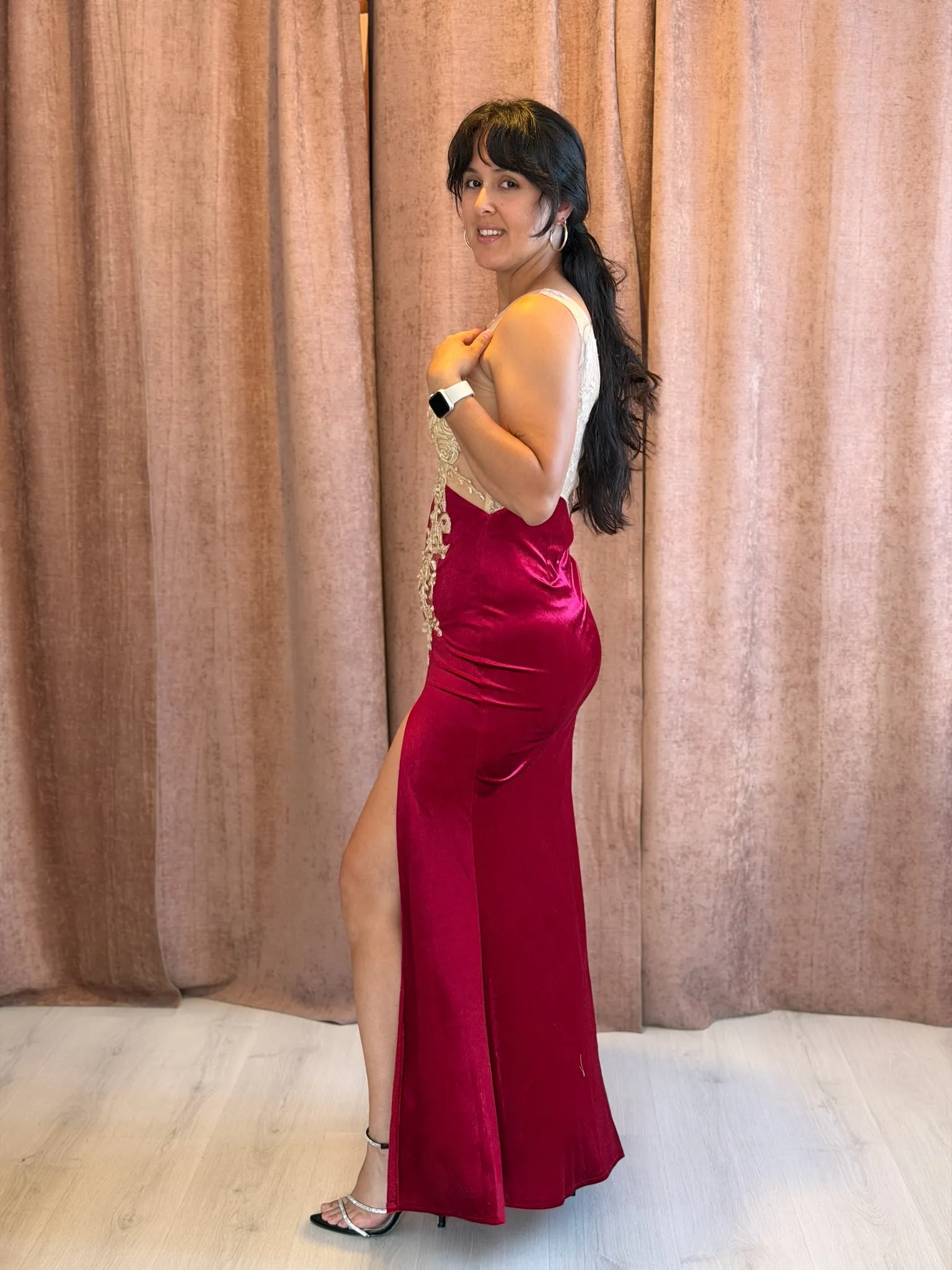 Vestido bordo terciopelo, Largo - 003 - Imagen 3