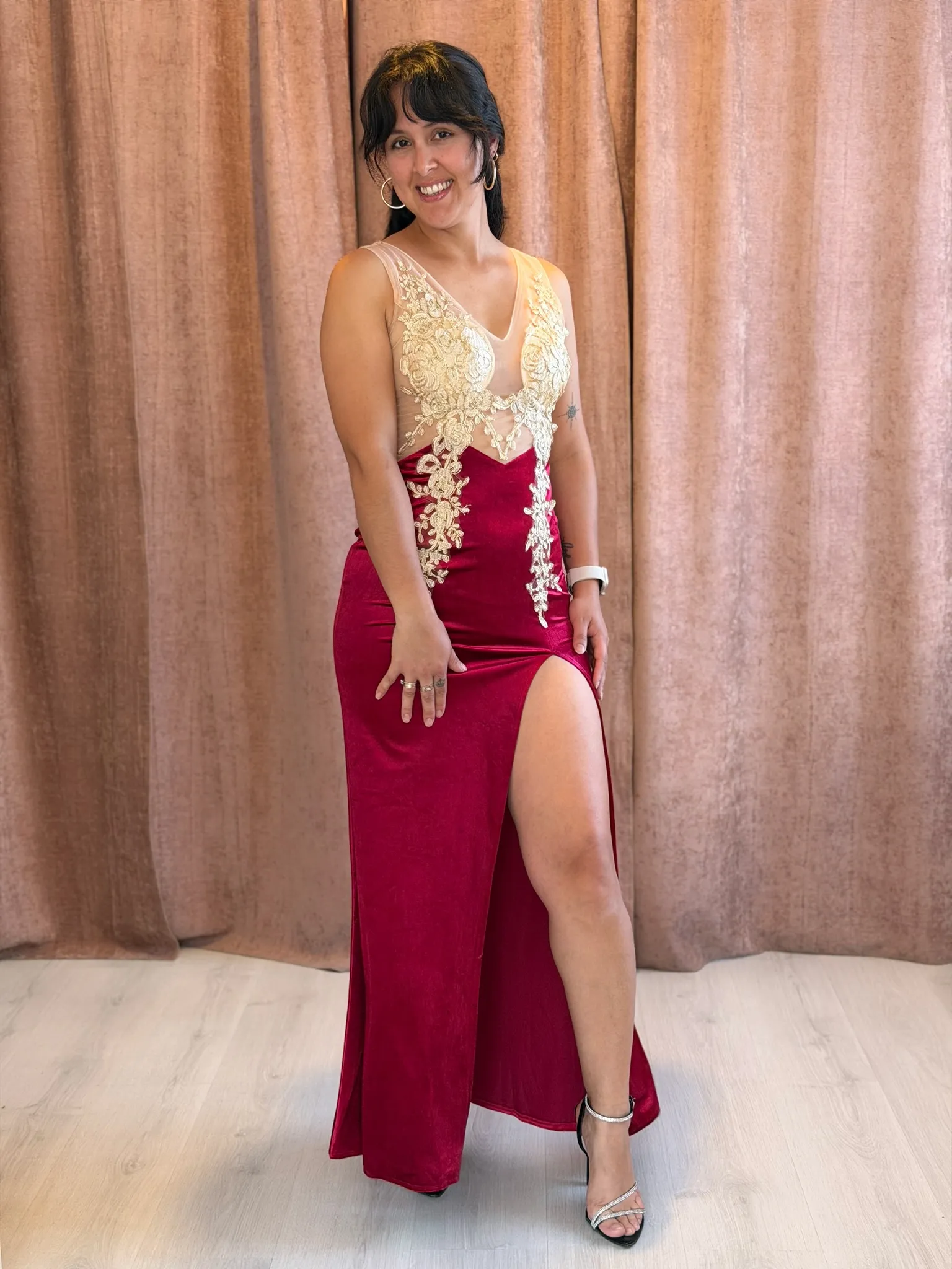 Vestido bordo terciopelo, Largo - 003 - Imagen 1