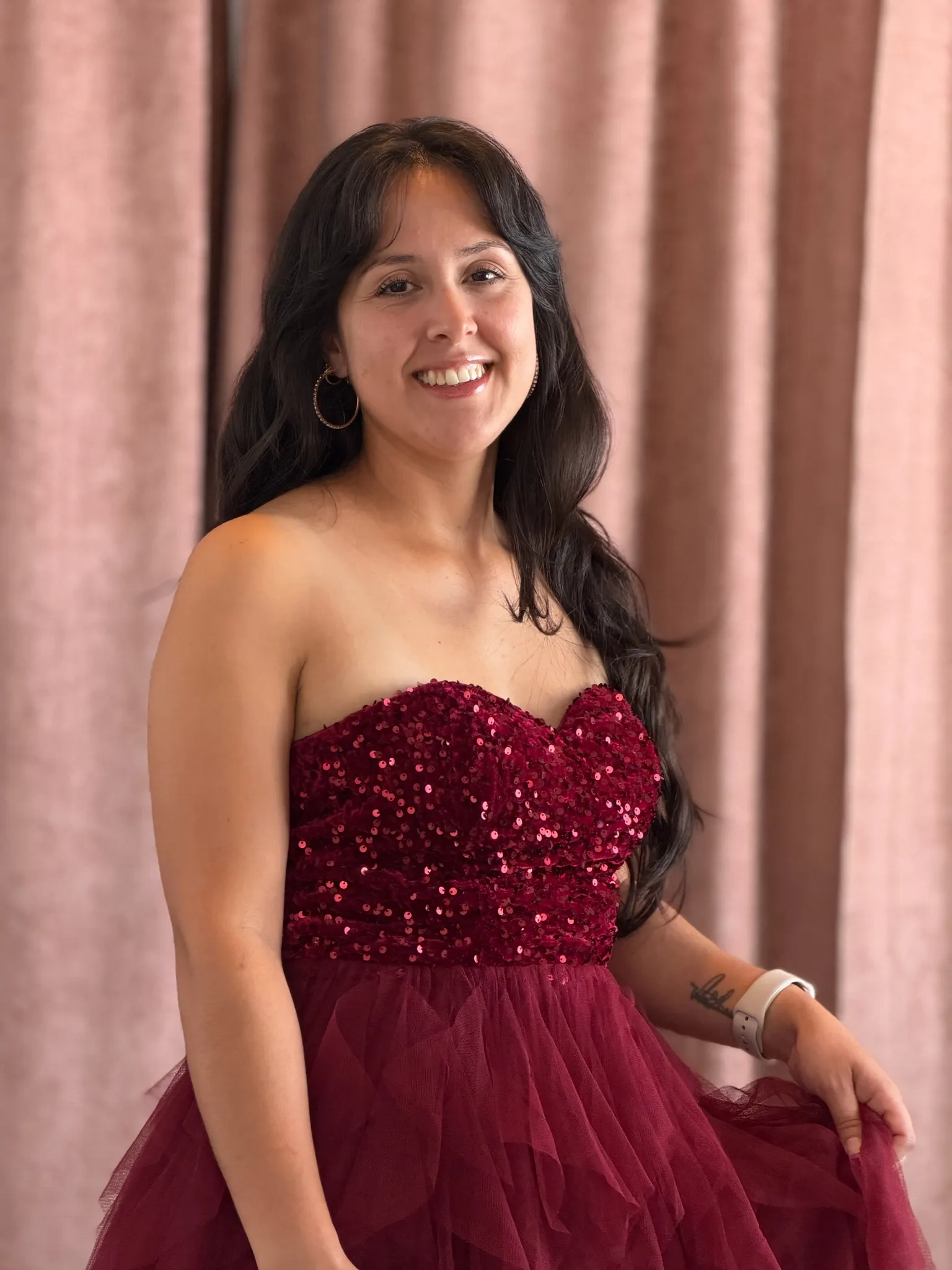 Vestido bordo con tul - 006 - Imagen 1