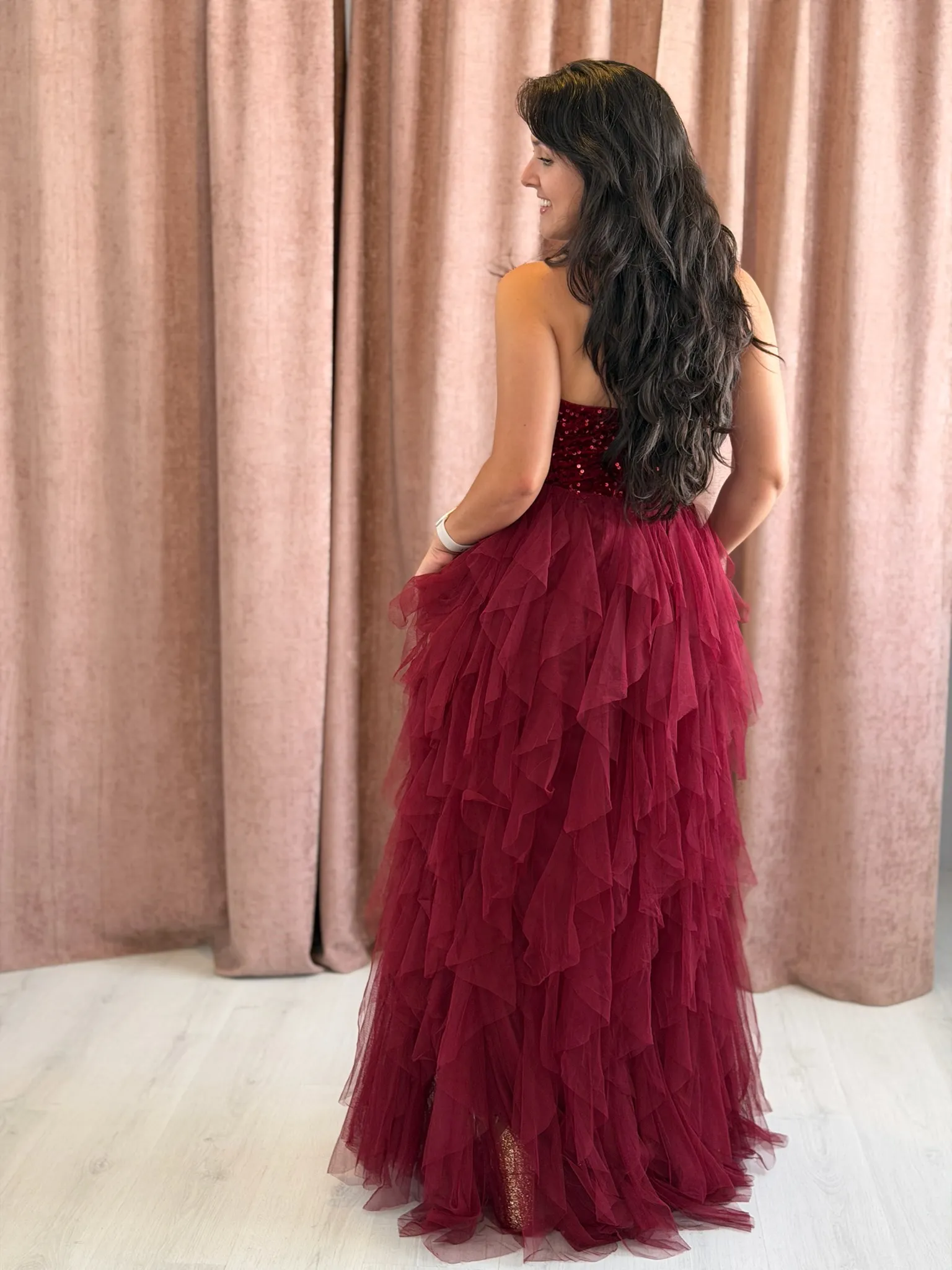 Vestido bordo con tul - 006 - Imagen 3