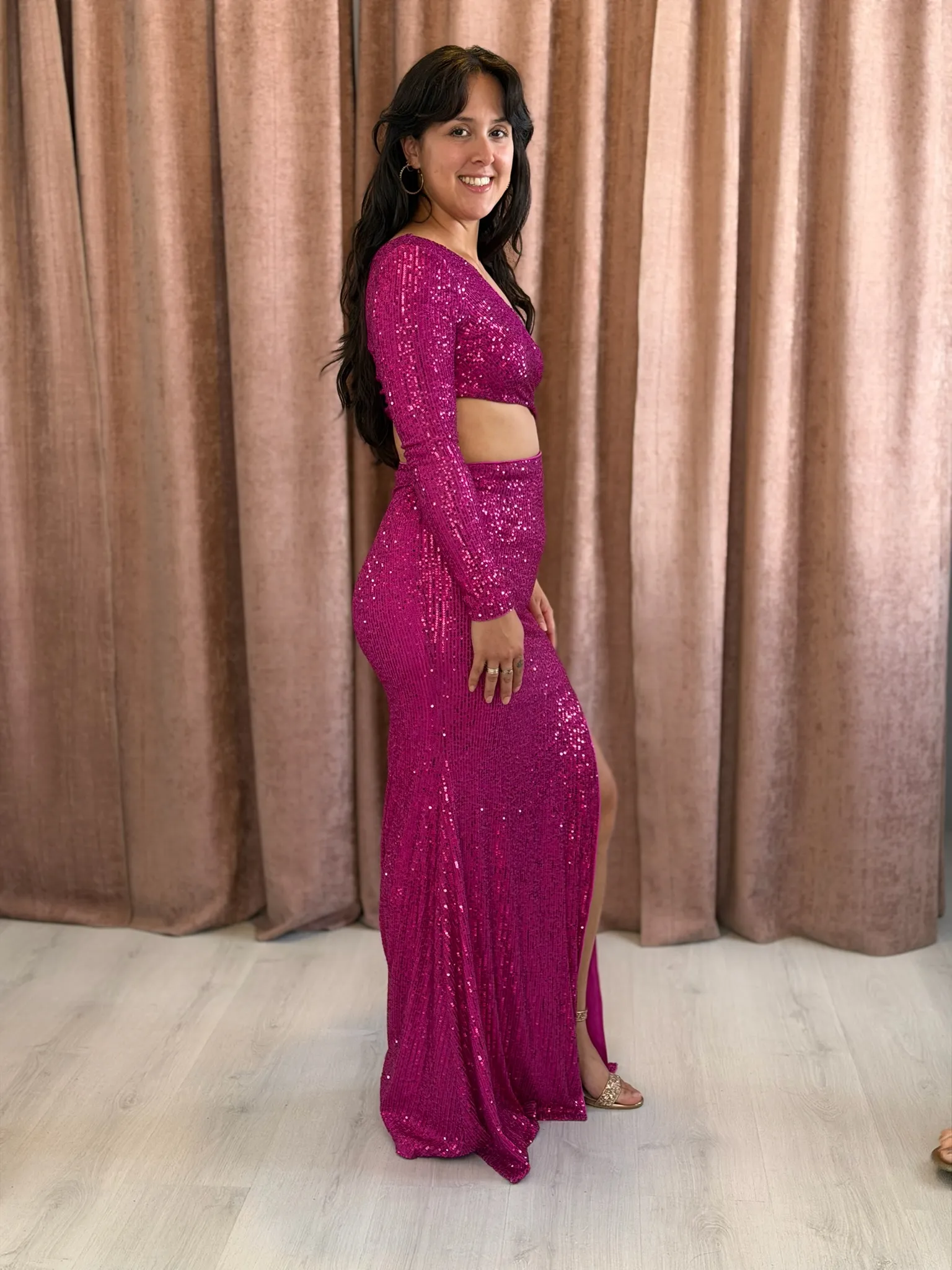 Vestido fucsia lentejuelas una manga - 013 - Imagen 2