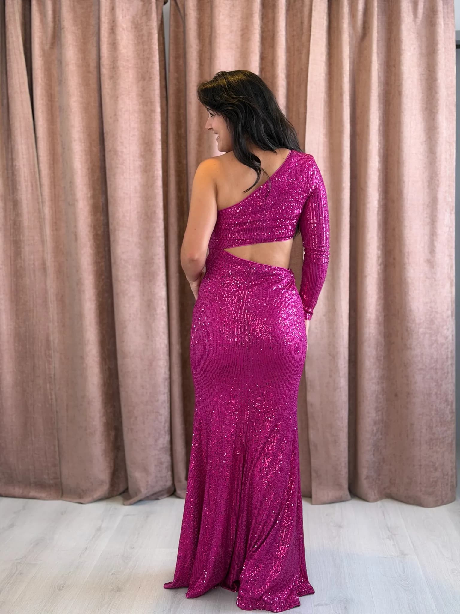 Vestido fucsia lentejuelas una manga - 013 - Imagen 3