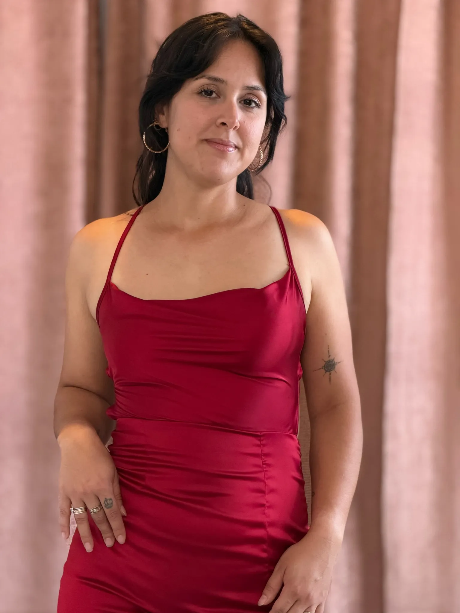 Vestido largo seda bordo - 099 - Imagen 1