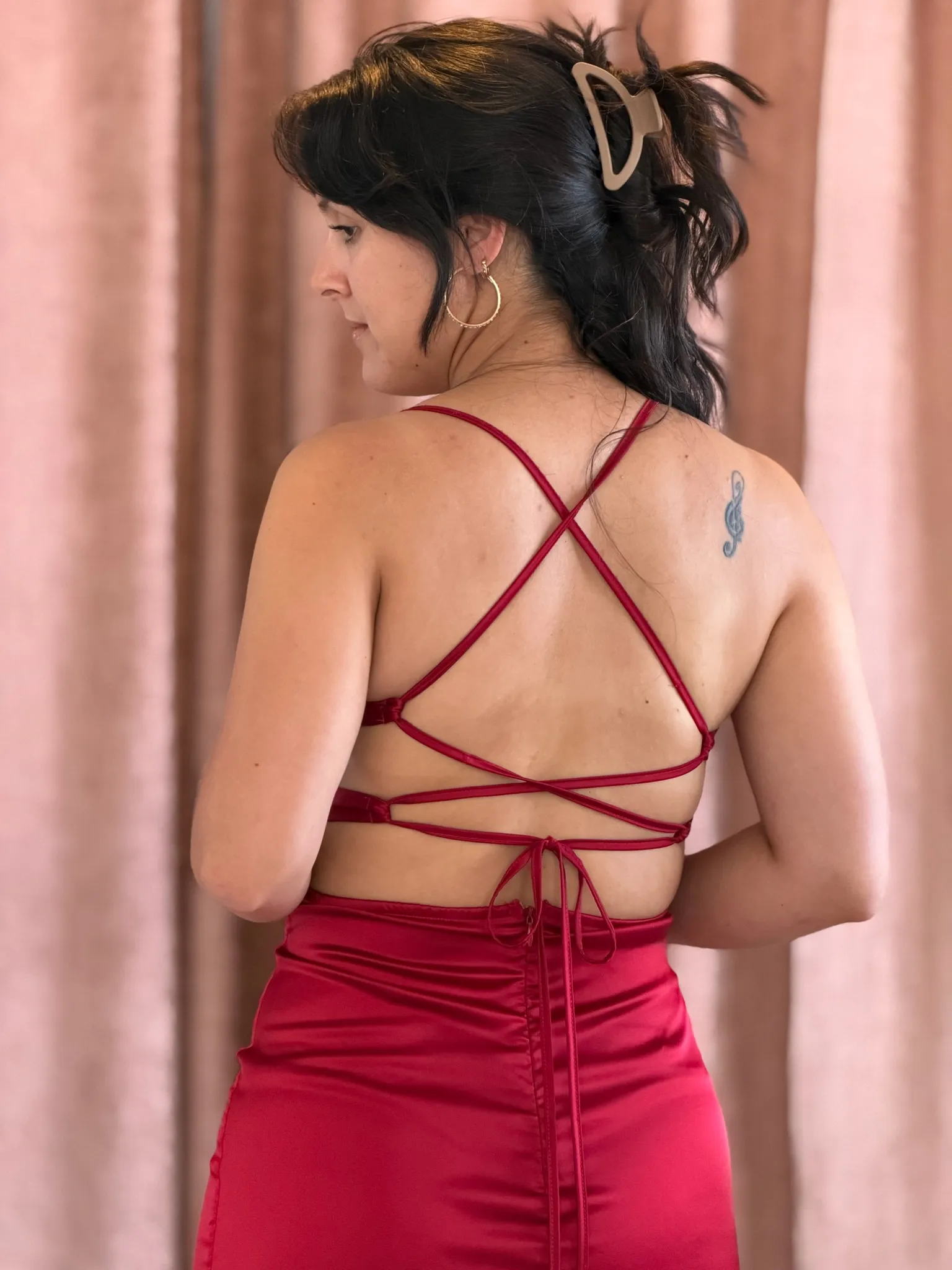 Vestido largo seda bordo - 099 - Imagen 3