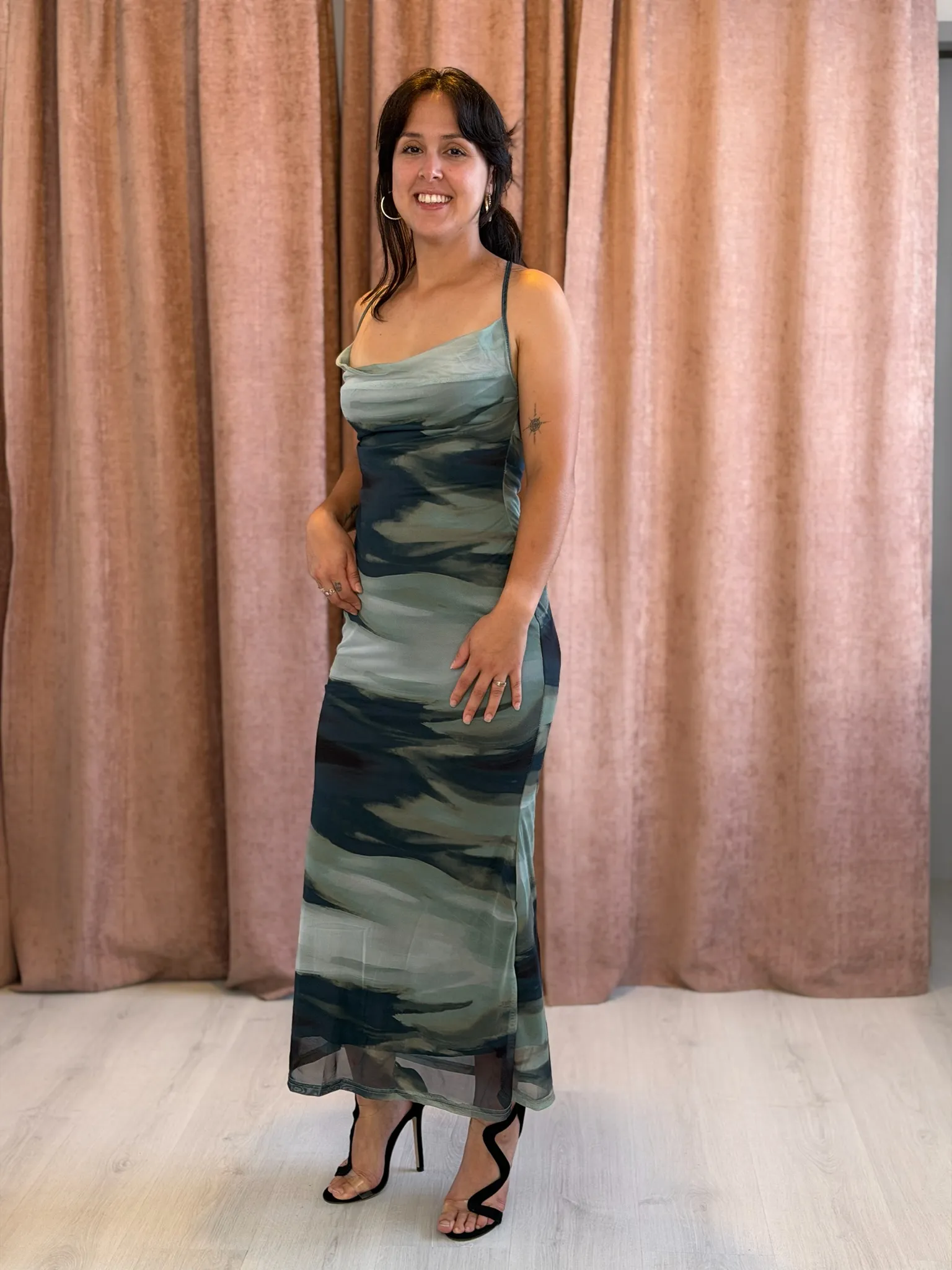 Vestido verde estampado, Largo - 079 - Imagen 2