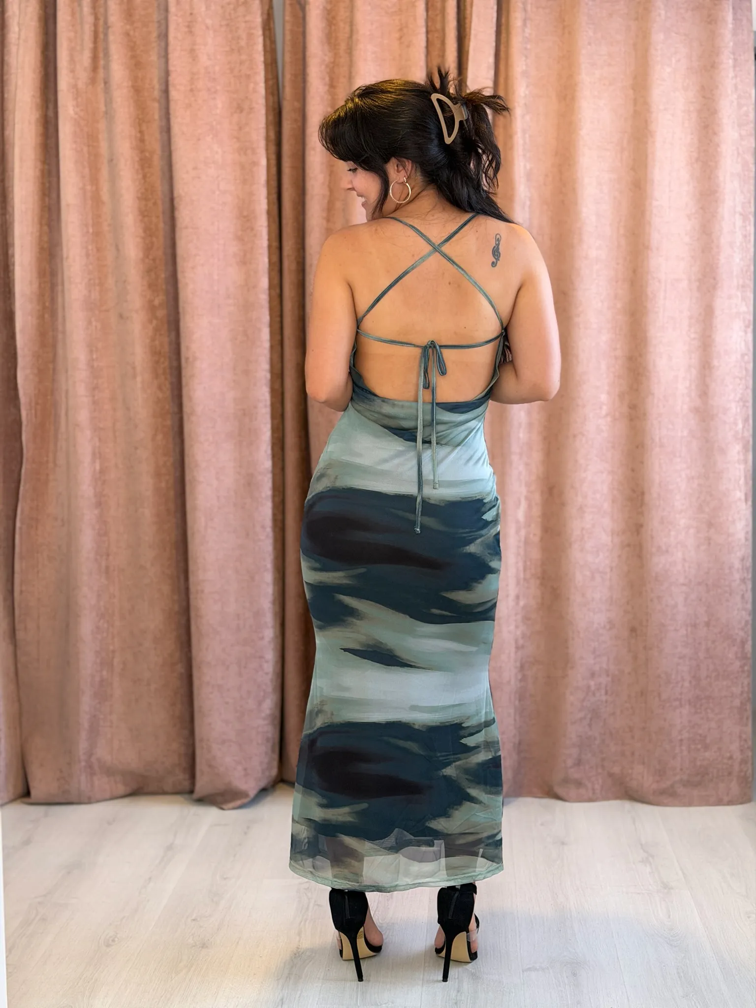 Vestido verde estampado, Largo - 079 - Imagen 3