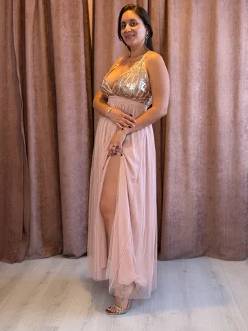 Vestido largo con tul rosa - 018 - Imagen 3