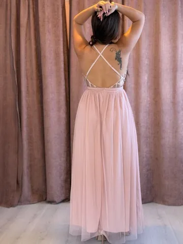 Vestido largo con tul rosa - 018 - Imagen 4