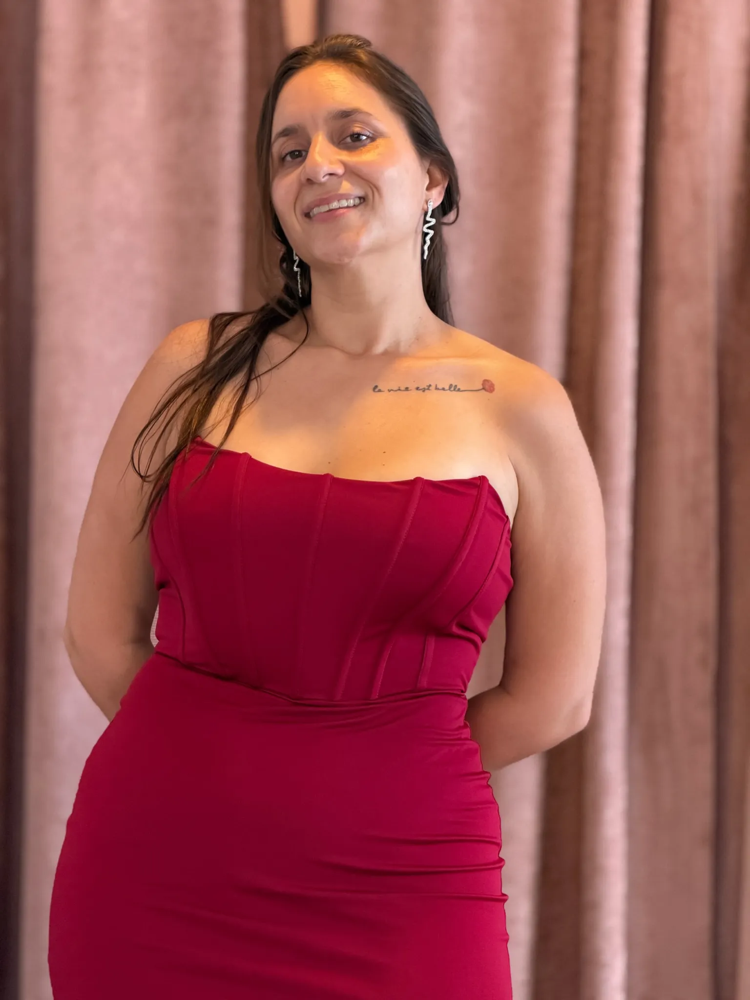 Vestido largo bordo con corset - 001 - Imagen 1