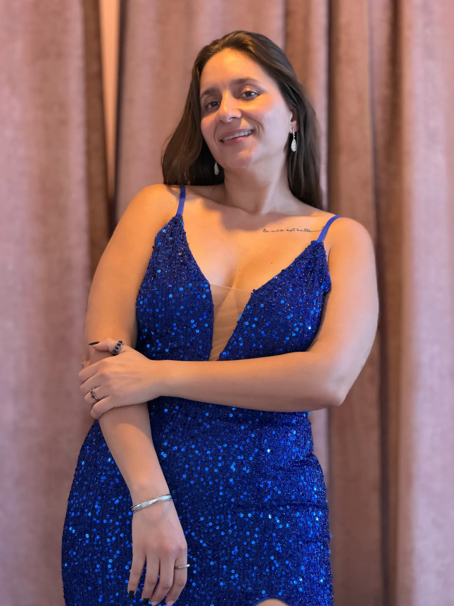 Vestido azul con tiras y lentejuelas - 054